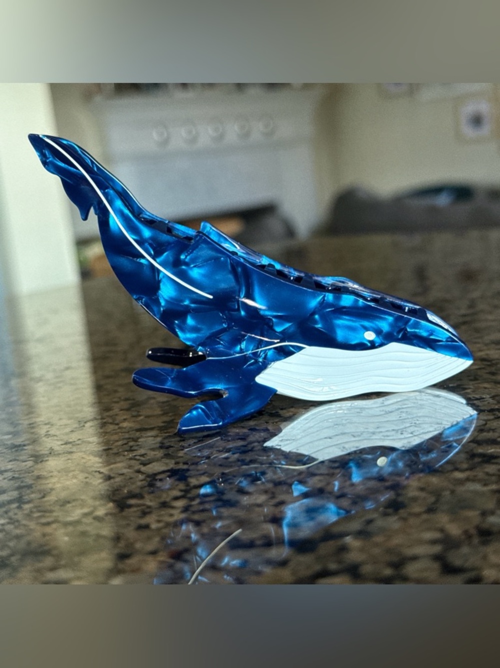 Blue Acrylic Whale Hair Clip - Sculpted Ocean Design